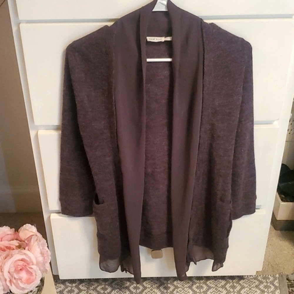 Anthropologie Blue Bird Wool Grey Open Cardigan